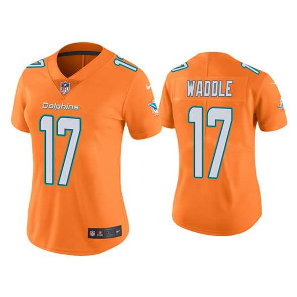 Womens Miami Dolphins #17 Jaylen Waddle Orange Vapor Untouchable Stitched Jersey(Run Small) Dzhi